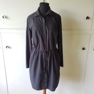 Loft Lounge M Black Drawstring Dress Button Down